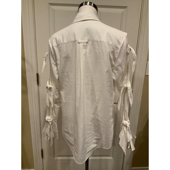 Jonathan Simkhai White Collared Button-Up Oxford Shirt Slit Tie Sleeves, Size L - Picture 7 of 9